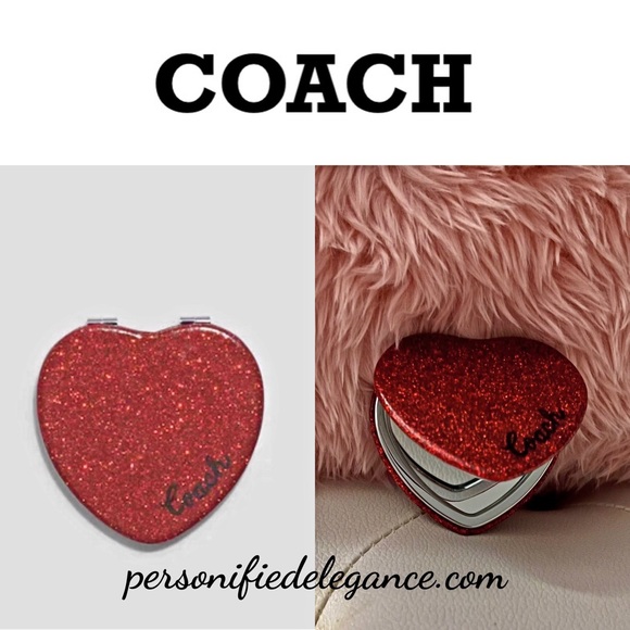 NEW Coach Wine Multi Glitter Heart Shaped Compact Mirror - Picture 5 of 16